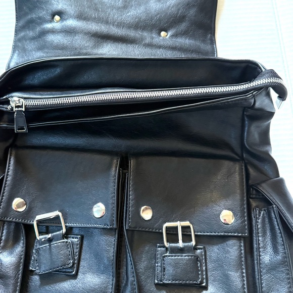 Disturbia Black Vegan Faux Leather Bag Backpack Mall Goth Punk Metal Pockets - Picture 6 of 9